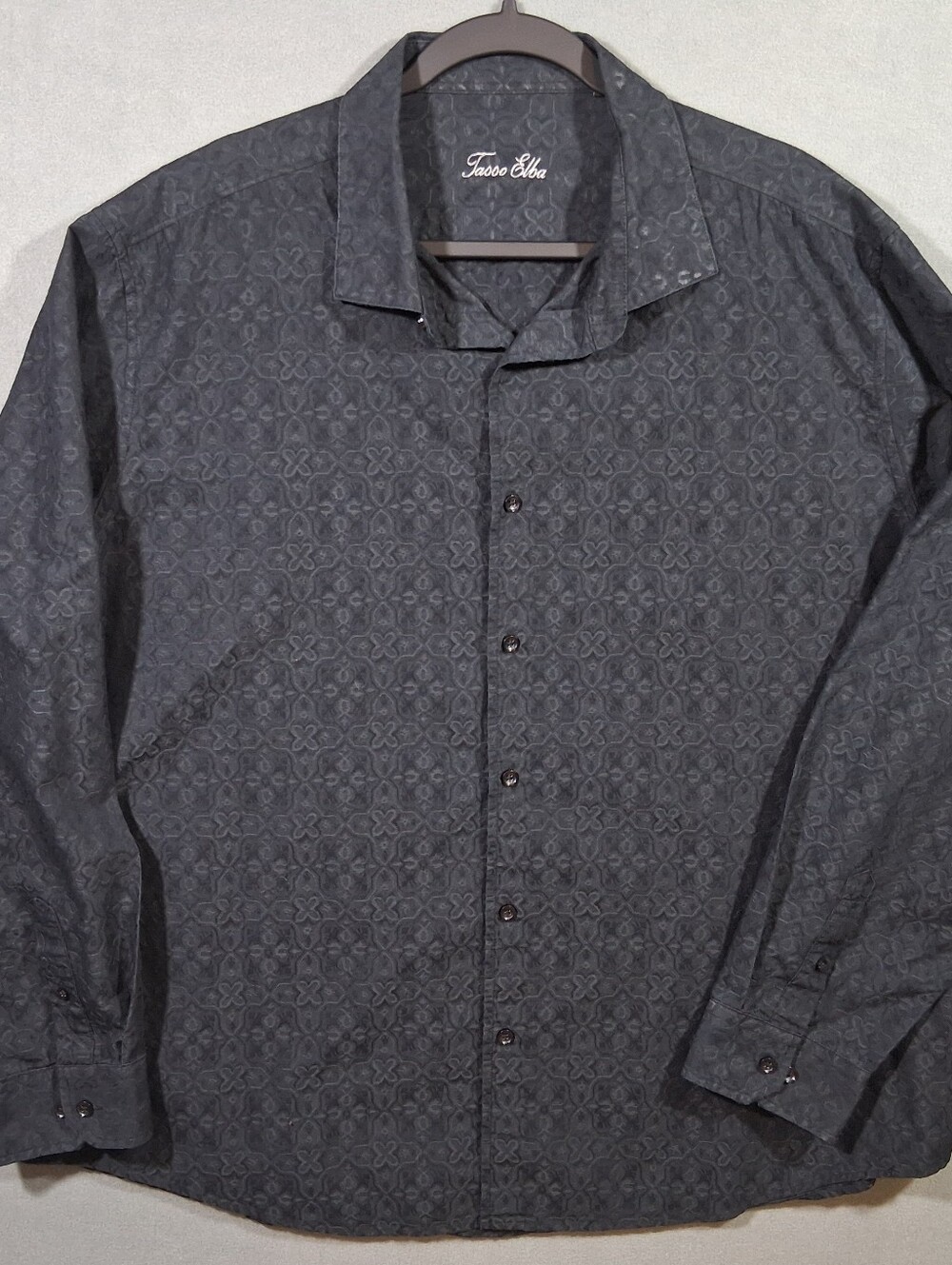 Men's 3XL Tasso Elba LS Dress Shirt Black Brocade Quiet Luxury Resort Dressy